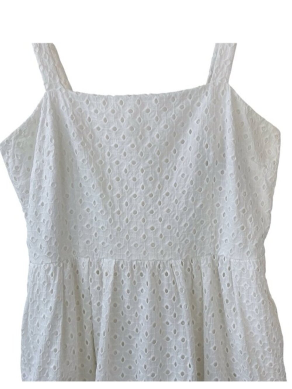 Vince Camuto Eyelet Sundress White Cotton Classic Square Neck Dress Lined 16 - Picture 12 of 16